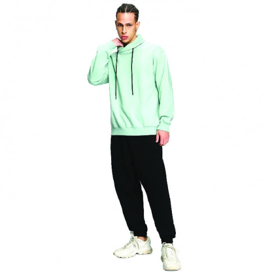 Light pistachio green colored hooded sweatshirt for men