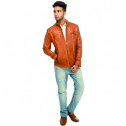 Men’s orange zipper leather jacket
